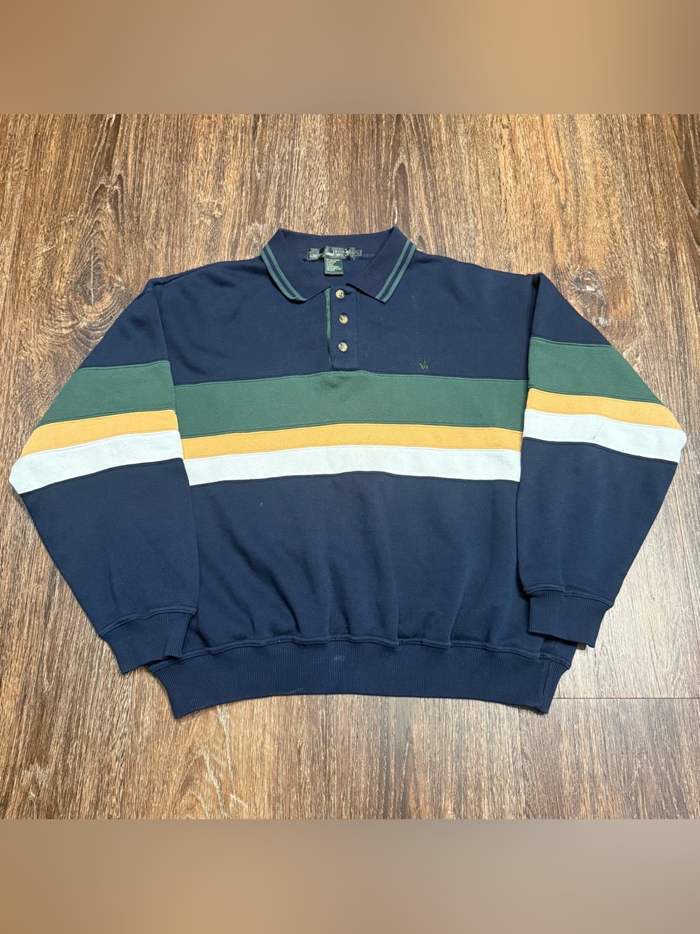 VTG Knights Of Round Table Striped Preppy Multicolor Striped Polo Sweater Sz.L
